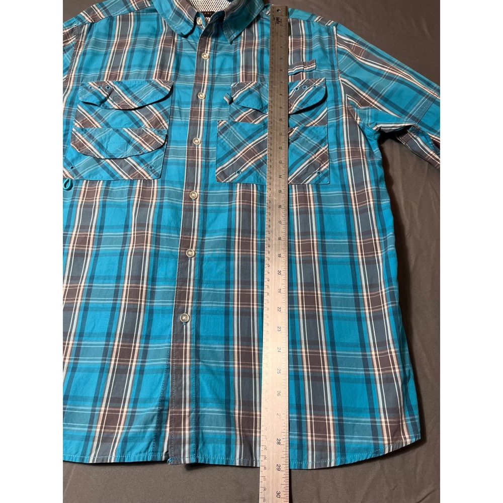 Fariani Italy Mens M Blue Plaid 100% Cotton Outdoor Trek Fishing Shirt‎ Vented - Picture 4 of 8